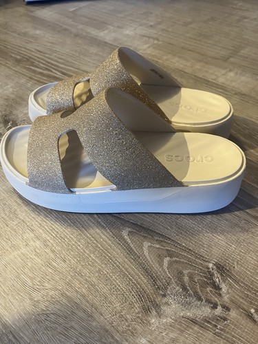 Crocs Women’s Getaway Platform H-strap Sandals Wedge Ivory/Gold Shimmer Size 9 - Picture 4 of 4