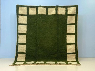 Moroccan Berber Wool Rug Color Green and Beige Handmade Design Carpet Rug