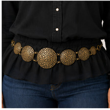 Vintage Hammered Gold Tone Metal Medallion Belt 29"-45"