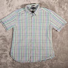 Tommy Hilfiger Shirt Mens Medium Plaid Button Down Short Sleeve