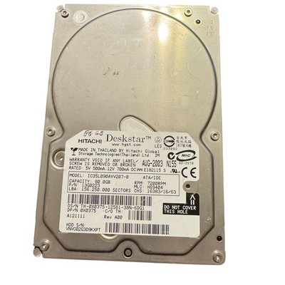 HITACHI Deskstar 80GB 3.5'' IDE Internal  Hard Drive IC35L090AVV207-0 Untested