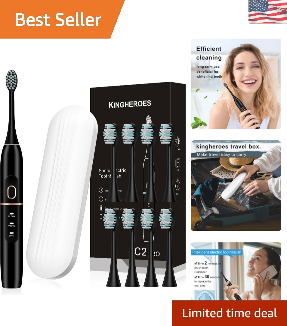 Travel-Friendly Electric Toothbrush Bundle - 8 Heads, 4 Modes, 60 Days Charge
