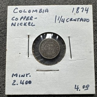 1874 Colombia 1¼ centavo United States Of Columbia issue KM173 Cu Ni VERY RARE