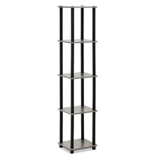 Furinno 99132GYW-BK Turn-N-Tube 5-Tier Corner Square Rack Display Shelf  Fren...
