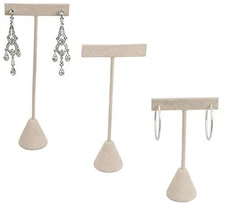 888 Display USA - 3 Beige Faux Suede Earring T Stand Showcase Displays (4.75"...