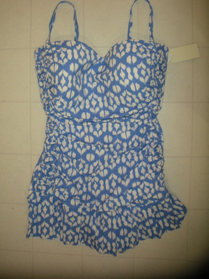 Profile by Gottex Blue & White Mantra 1 PC Bandeau Style Swimdress Sz 16 NWT