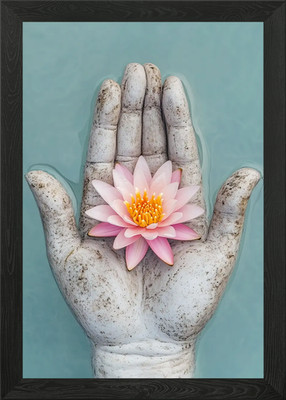 Gelassene Seerose in Buddhas Hand gerahmtes Wandbild Poster Leinwanddruck Bild