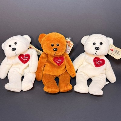 Plushland Hugs Kisses Teddy Bear Set 3 American Diabetes Association 2002 8 Inch