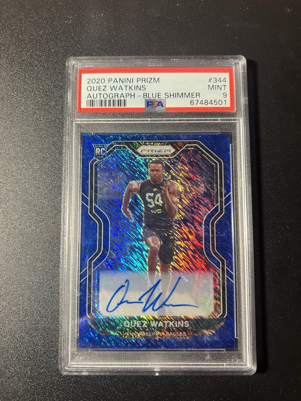 2020 Panini Prizm -Rookie Quez Watkins #344 Blue Shimmer Prizm Auto /25 (AU, RC)