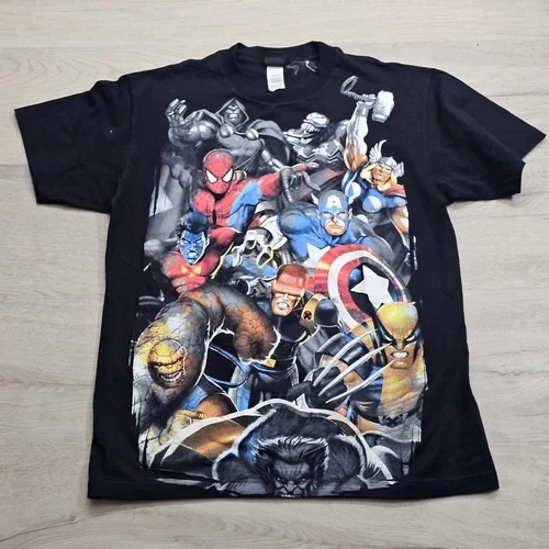 Vintage 2000s Marvel Mad Engine Spiderman Venom X-Men Dr Doom Comic Tee - Size M