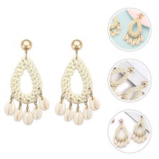  2 Pairs Vintage Earrings Statement for Women Boho Dangle Drop Rattan