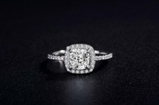 Halo Engagement 2.Ct Cushion Halo Simulated Diamond Ring 925 Sterling Silver