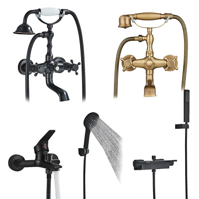Clawfoot Bathtub Faucet Wall Mount Bathroom Waterfall Tub Filler w/Hand Shower