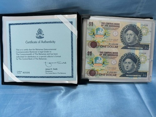 Bahamas $1 Quincentennial Banknote Uncut Sheet Columbus w/ Box and COA