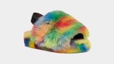 New Women's Ugg Fluff Yeah Pride Rainbow Slingback Slipper Sandals 6 7 8 9 10 11