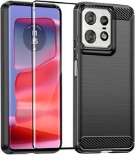 For Motorola Edge 50 Pro Case, Carbon Gel Phone Cover + Glass Screen Protector