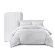 4Pc Duvet Cover Set With Fitted Sheet & Pillow Case Satin Stripe Quilt Bed Set