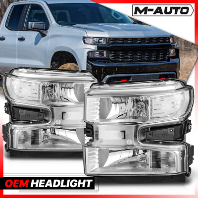 L+R Pair Chrome Clear Corner Headlight Lamp for 2019-2022 Chevy Silverado 1500