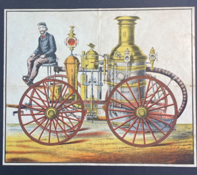 #ad Chromolithographic Poster From 1875 Milton Bradley Puzzle of a Steam Fire Engine $72.00