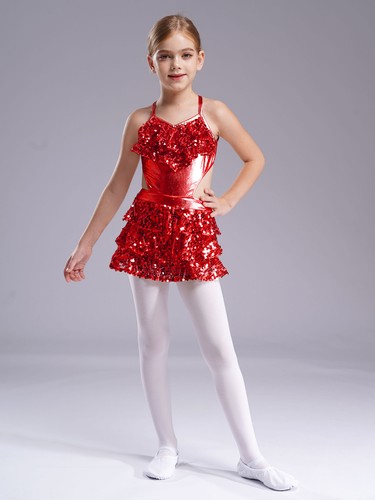 Girls Sundress Ballerina Skirt Shiny Dress Cutout Dress Up Performance Uniform - Picture 73 of 95