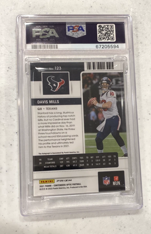2021 CONTENDERS OPTIC DAVIS MILLS AUTO SILVER PRIZM RC PSA 9 HOUSTON TEXANS - Image 2 of 2