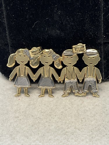 CUTE Solid 14K Two Tone Gold Diamond Cut TWO BOYS & TWO GIRLS Charm Pendant 3.2g - Picture 14 of 17