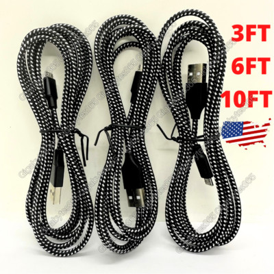 3/6/10FT Micro USB Fast Charging Cable Cord For Samsung LG Android Phone Charger