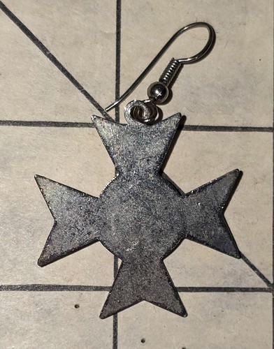 Gothic Maltese Cross Dangle Earring Silver-Tone Metal Punk Edgy - Picture 1 of 2