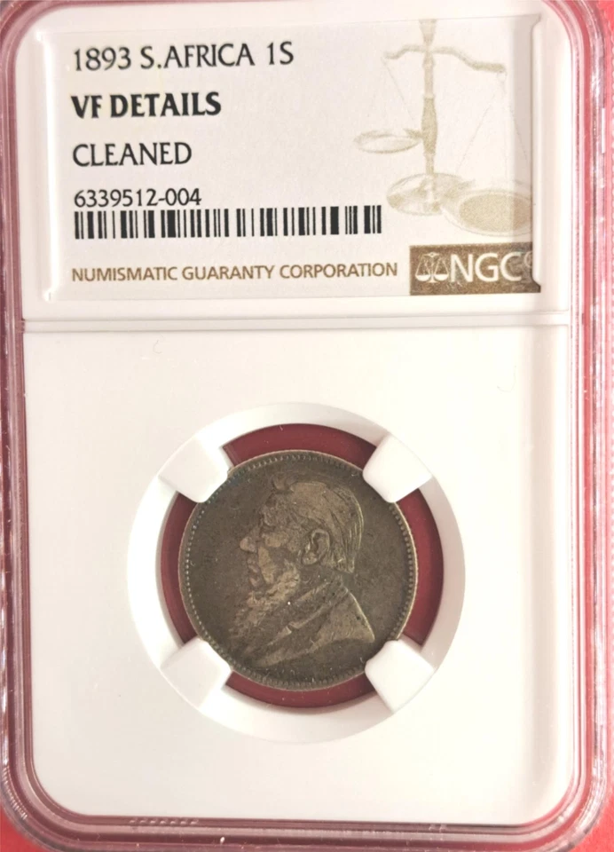 Sudáfrica 1893 1 chelín - NGC VF detalles - plata esterlina de baja acuñación (10-10) Foto 2 de 2