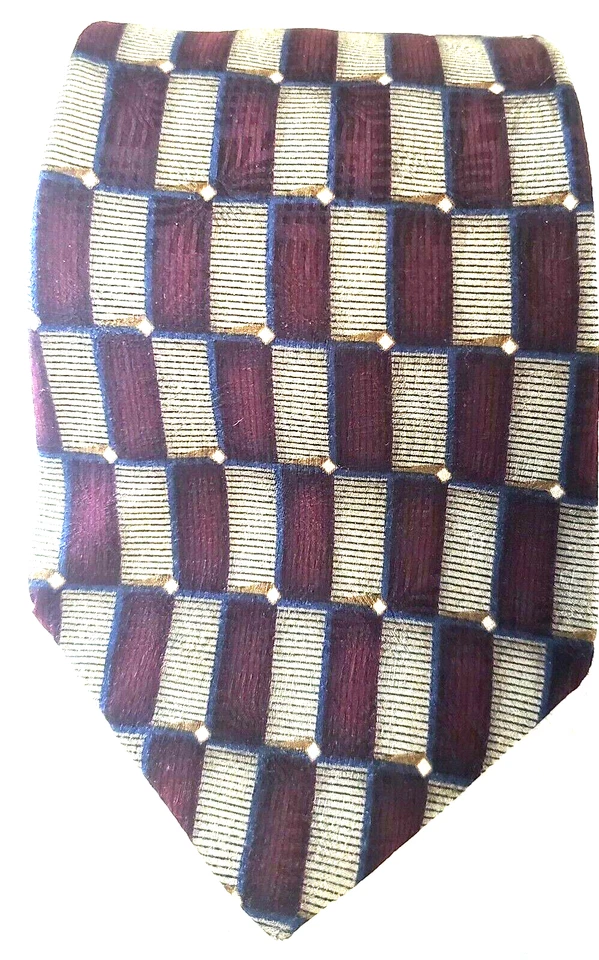 Gravata masculina Bill Blass xadrez preta vermelha e dourada clássica de seda larga - Imagem 2 de 4