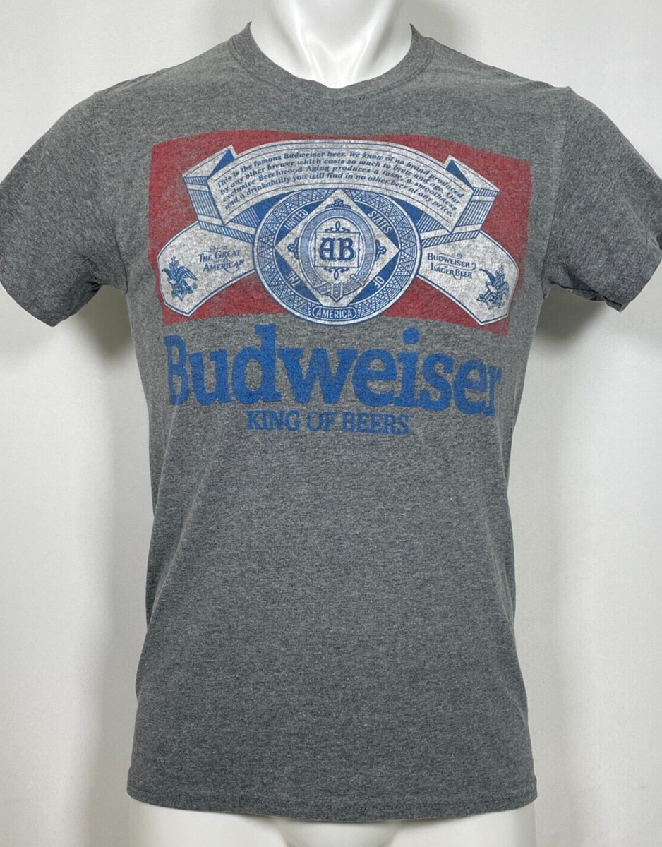 Budweiser Distressed Logo Front Print Gray T-Shirt Men Budweiser グレー Tシャツ