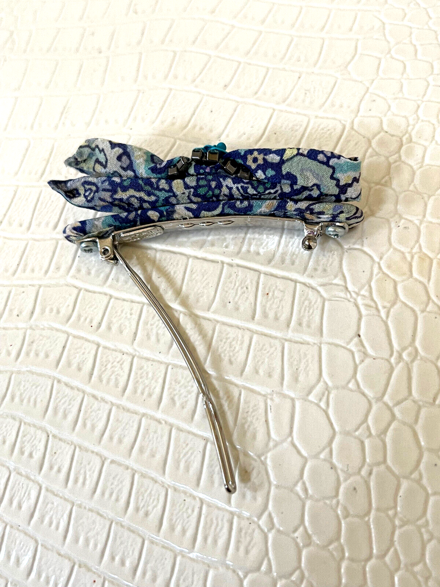 ETRO Milano Made in ITALY HAIR CLIP Fabric with Blue Rose  display picture 2