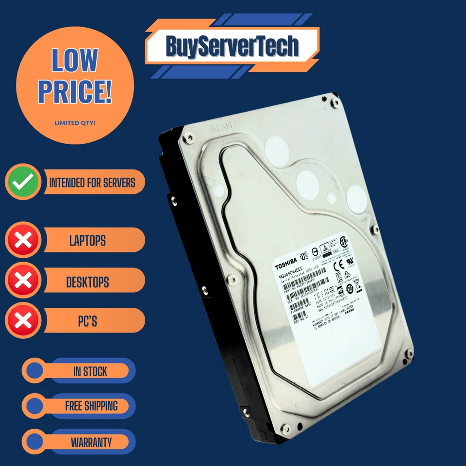 Toshiba MG04SCA40EE 4TB 7.2K 3.5" SAS 12Gb/s HDD ENT| 128MB | 0 Hours | 1 Yr War - Image 2 of 4
