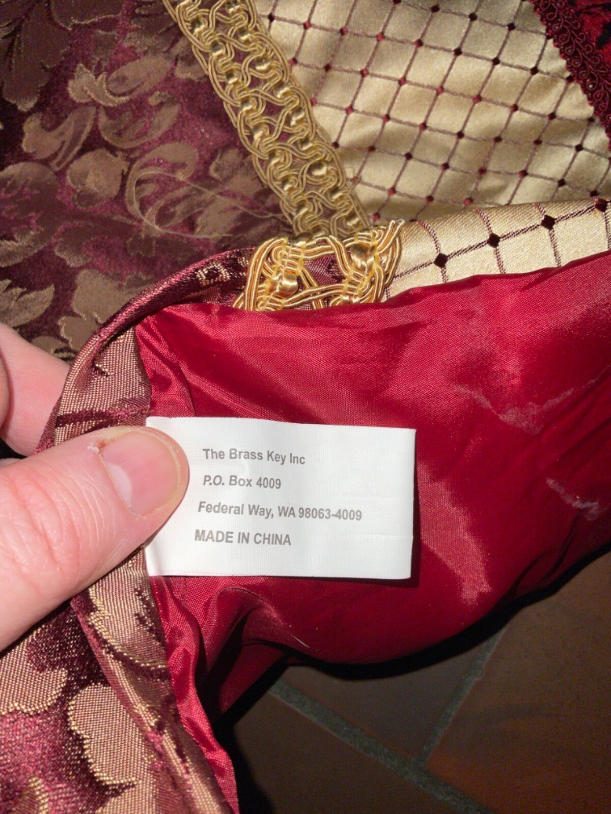 Christmas Tree Skirt Burgundy Gold Brocade Hexagon Victorian Elegant