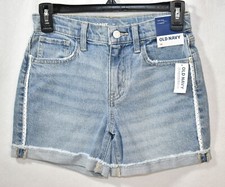 Old Navy Blue Jean Shorts Size 14 Girl's Crochet Trim Adjustable Waist Cut-Offs
