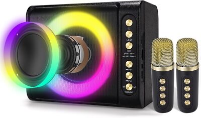 Mini Karaoke Machine for Adults Kids, Portable with 2 Black 