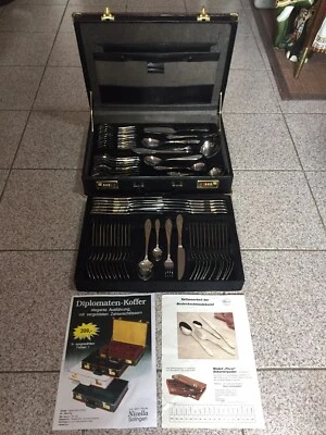 Besteck 70tlg. Floral ,Solingen ,24 Karat Vergoldet ,18/0 Edelstahl , mit Koffer - Bild 1 von 4