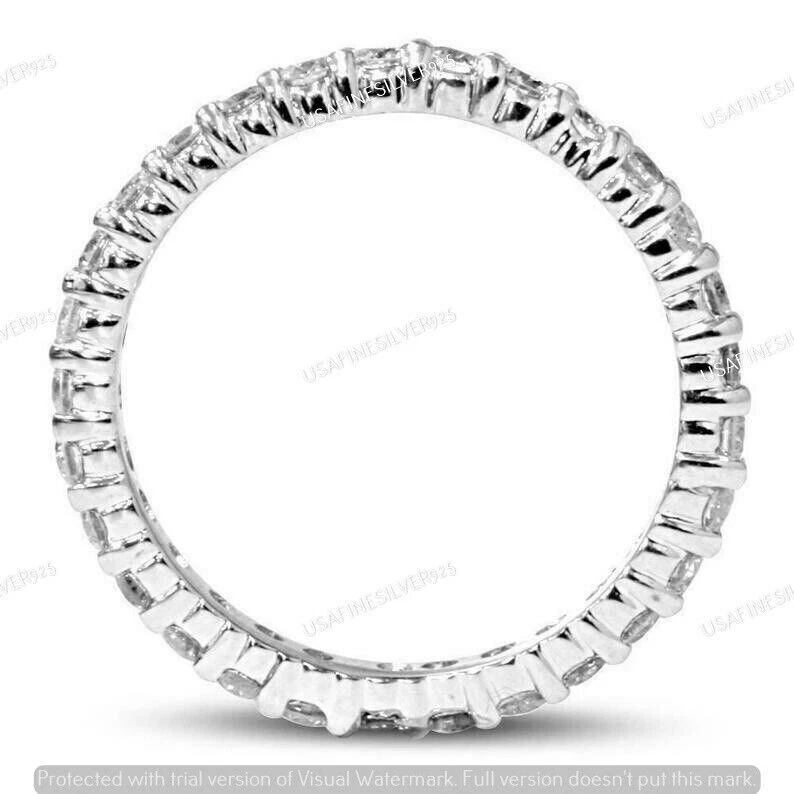 1 CT Round Cut Moissanite Full Eternity Wedding Band Ring 14K White Gold Plated - Image 2 of 3