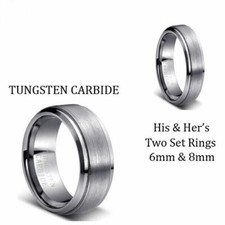 Men  Women 8mm/6mm Brushed Center Tungsten Carbide Wedding Band ring set