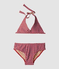  30 Toobydoo Kids Girl's Red Stretch Halter V Neck Bikini Swim Set Size 1-2