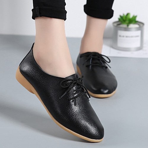 Women Oxford Shoes Casual Leather Ballet Flats Lace Up Soft Comfortable Ladies - Picture 37 of 49