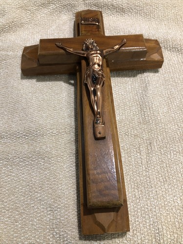Scatola Vintage Legno Ultimi Diritti Crocifisso Rame INRI Usato - Foto 2 di 12