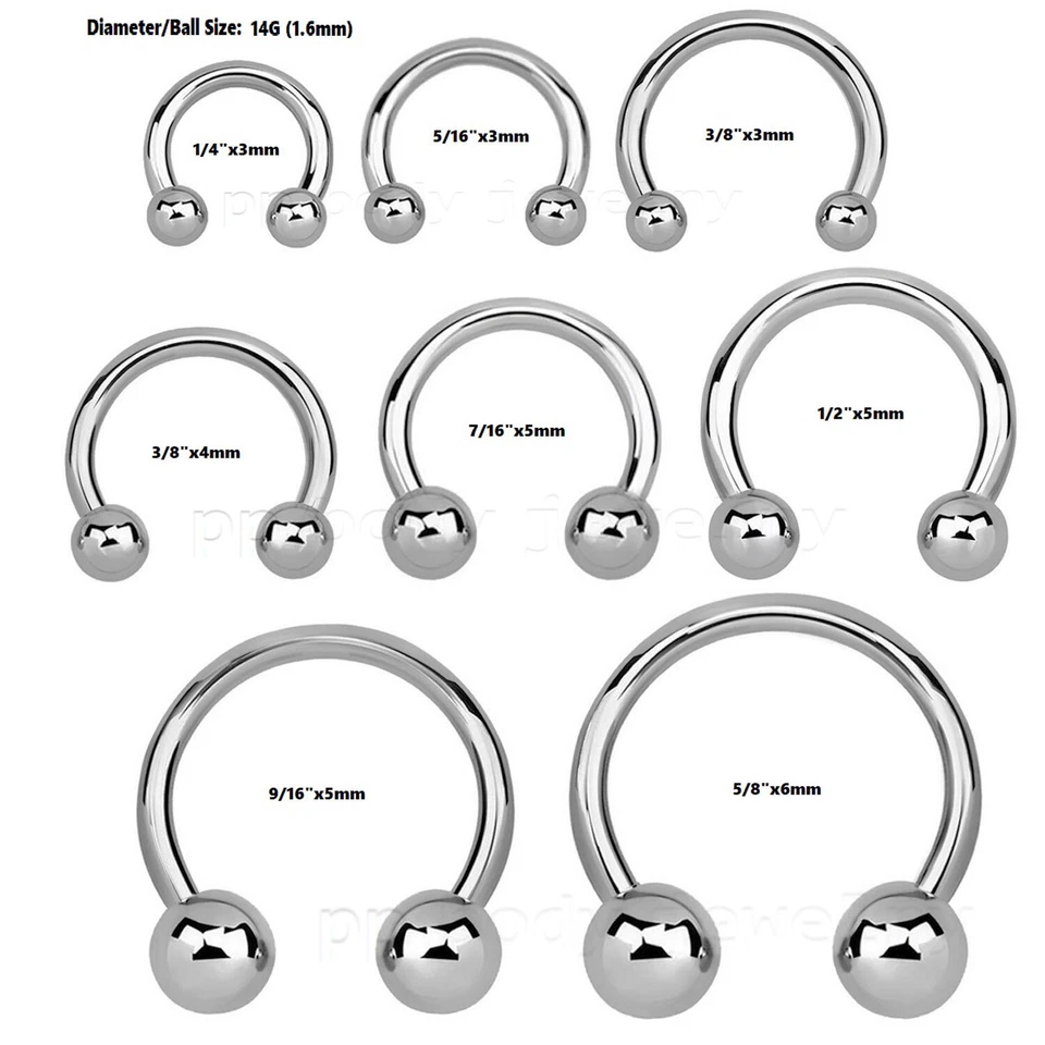 PAIR G23 Titanium Internally Threaded Horseshoe Circular Ear Lip Septum 16G 14G - Image 3 of 4