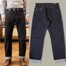 Red Tornado Men's Black Jeans Straight Slim Fit 14.5oz Selvedge Raw Denim Pants