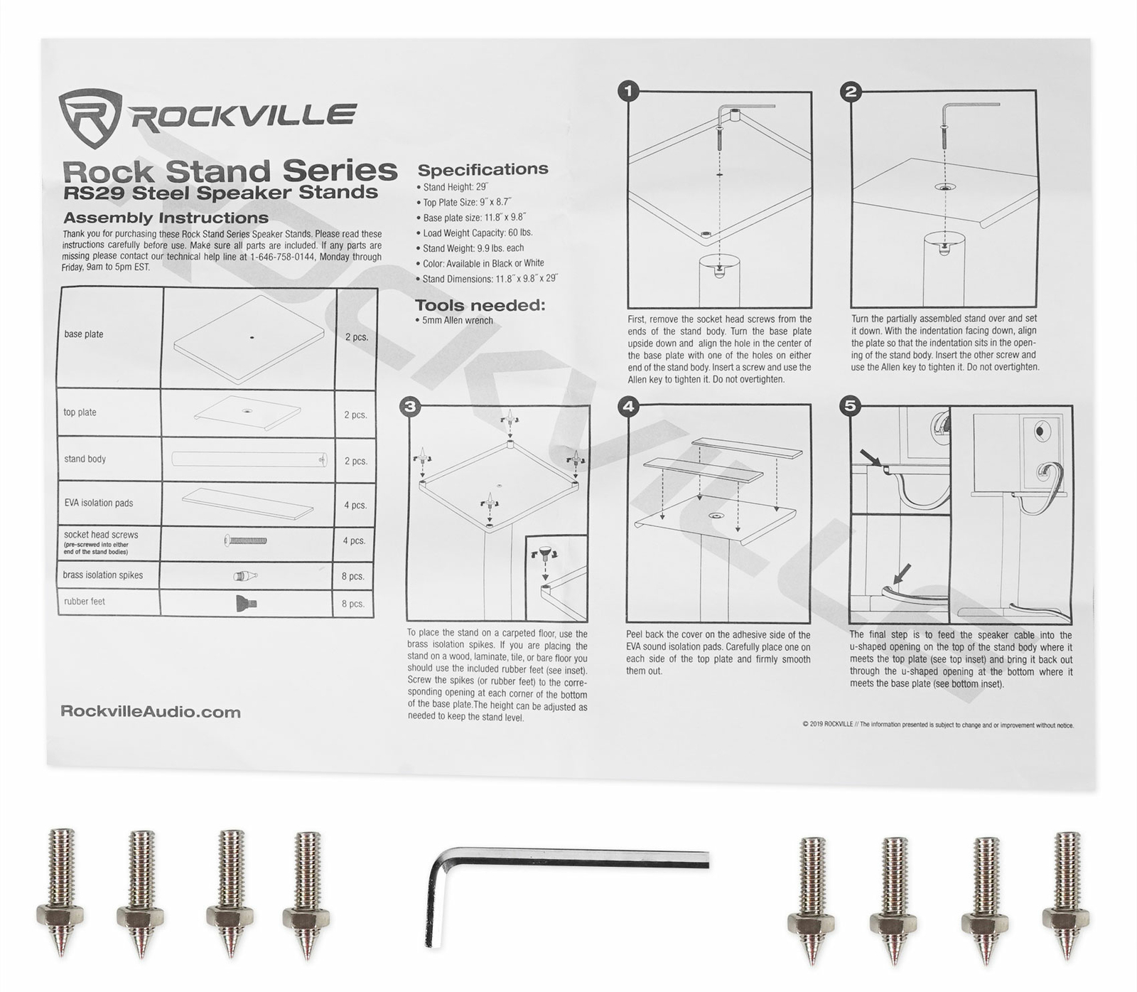 Rockville 29" Black Steel Studio Monitor Speaker Stands For Rockville APM8W