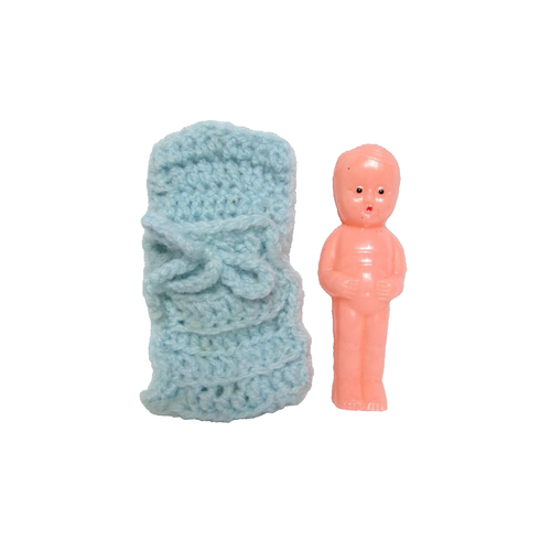 Miniature MCM Vintage Hand Crocheted Baby Blanket w/ Retro Plastic Toy Baby Doll - Picture 2 of 6
