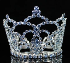 MINI HEART BLUE AUSTRIAN RHINESTONE CRYSTAL FULL HAIR CROWN TIARA BRIDAL M289B