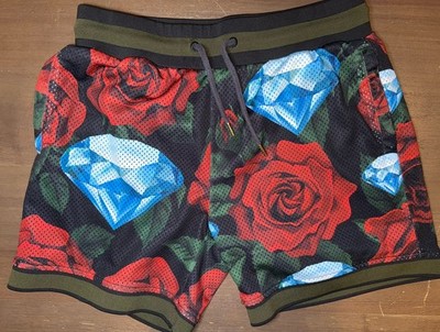 Diamond Supply Co Mesh Shorts Roses Blue Diamonds Print Men s Large L 34