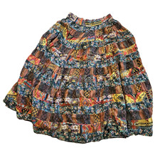 Vintage 90s Bila Y2K Cotton Patchwork Colorful Skirt Size Large Boho Hippie Maxi