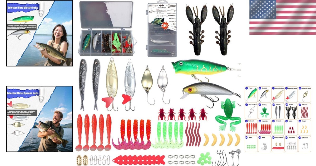 84-Piece Fishing Lures Kit in Portable Tackle Box for Freshwater